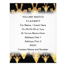 Cute Giraffe Faces, on Black. Invitations