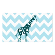 Cute Giraffe Hand Drawn Sketch on Blue Chevron Business Card