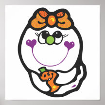 cute girl ghost and pumpkin posters