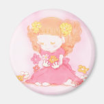 cute girl in flower field pink fridge magnet