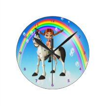 Cute Girl on Pony & Rainbow Clock