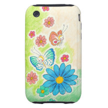 Cute Girly Butterflies With Colourful Daisies iPhone 3 Tough Case