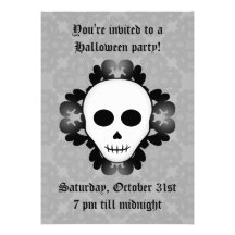 Cute girly gothic glam skull Halloween party Personalized Invite