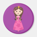 Cute girly pink princess on purple background magnet