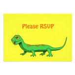 Cute Green Cartoon Lizard Kids Reptile Custom Invites