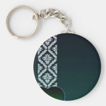 Cute Greenish heart and pure white damask Keychain