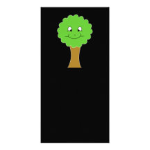Cute Happy Green Tree. On black. Photo Cards
