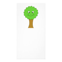 Cute Happy Green Tree. On white. Photo Card