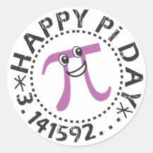 Cute Happy Pi Day Round Stickers