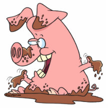 cute happy pink pig in mud cartoon photo cut outs