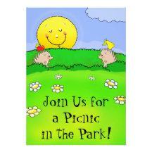 cute hedgehogs picnic park birthday personalised invites