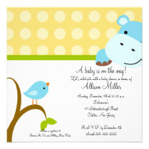 Cute Hippo & Birdie Baby Shower Personalized Announcements