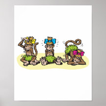 cute hula girl monkeys print