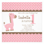 Cute Jungle Safari Pink Giraffe Birthday Party Personalized Invites