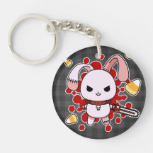 Cute Kawaii evil bunny with chainsaw Round Acrylic Key Chain