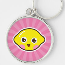 Cute kawaii lemon keychain with pink background