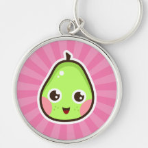 Cute kawaii pear keychain with pink background