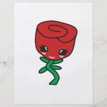 cute kawaii single red rose cartoon character full color flyer