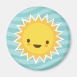Cute kawaii sun cartoon character on blue magnets