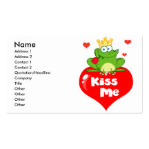 cute kiss me frog prince on heart cartoon business card template