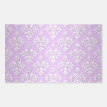 Cute Lilac Lavender and White Damask Rectangle Stickers