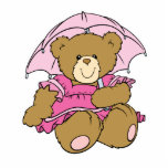 Cute Little Bear with Pink Umbrella Photo Sculptures
