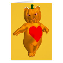 Cute Little Bear With Pumpkin Head Greeting Card