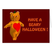 Cute Little Bear With Pumpkin Head Greeting Cards