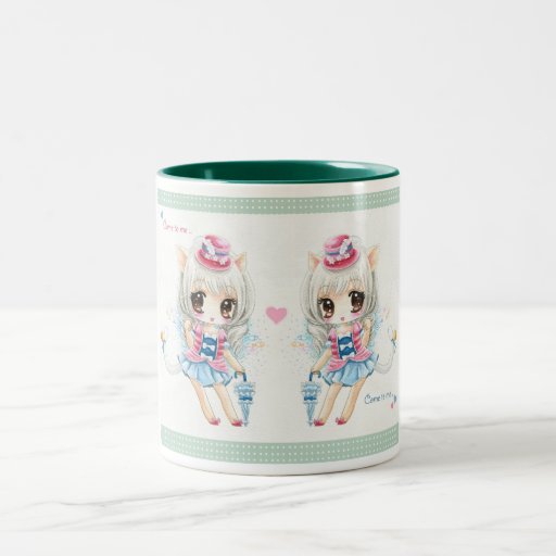 Cute little cat girls two-tone mug