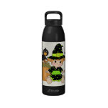 Cute little Halloween witch green black dress Reusable Water Bottles