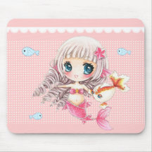 Cute little mermaid and kawaii fish mousepads
