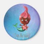Cute Little Mermaid with Pink Hair Refrigerator Magnet