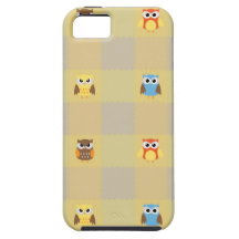 Cute Little Owls on Tan and Yellow Background
