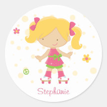 Cute little rollerskater girl personalised sticker