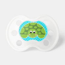 cute little turtle on blue and white polka dots pacifiers