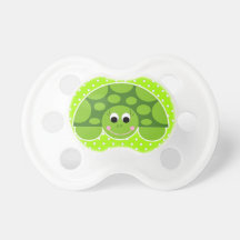 cute little turtle on green and white polka dots pacifiers
