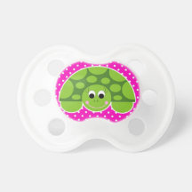 cute little turtle on pink and white polka dots pacifier