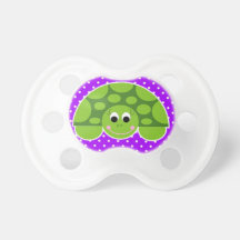 cute little turtle on purple and white polka dots baby pacifier
