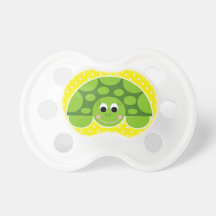 cute little turtle on yellow and white polka dots pacifier