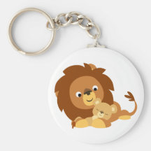 Cute Loving Cartoon Lion Dad and Cub Keychain