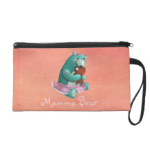 Cute Mamma Teddy Bear with her Baby Wristlet Purses