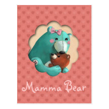 Cute Mamma Teddy Bear with her Baby Postcard