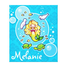 Cute Mermaid Personalised Wall Art Canvas Canvas Print