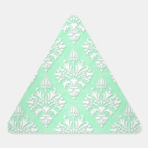 Cute Mint Green and White Floral Damask Pattern Triangle Stickers