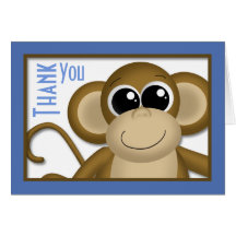 Cute Monkey Blue Thank You Card