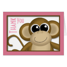 Cute Monkey Pink Thank You Card