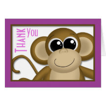 Cute Monkey Purple Thank You Card