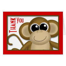 Cute Monkey Red Thank You Card