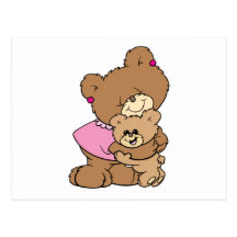 cute mother bear hugging baby bear design post card