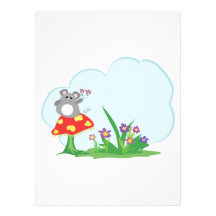 cute mouse sitting on mushroom with flowers announcement